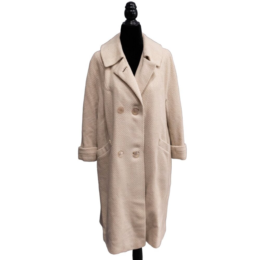 Vintage 1950s Jo Moore Original Cream Textured Coat, Size XLarge